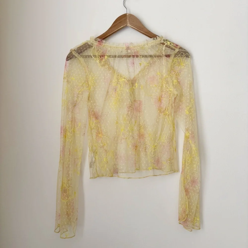 Intimately Free People Yellow Floral Sheer Mesh Top Small - Picture 5 of 8